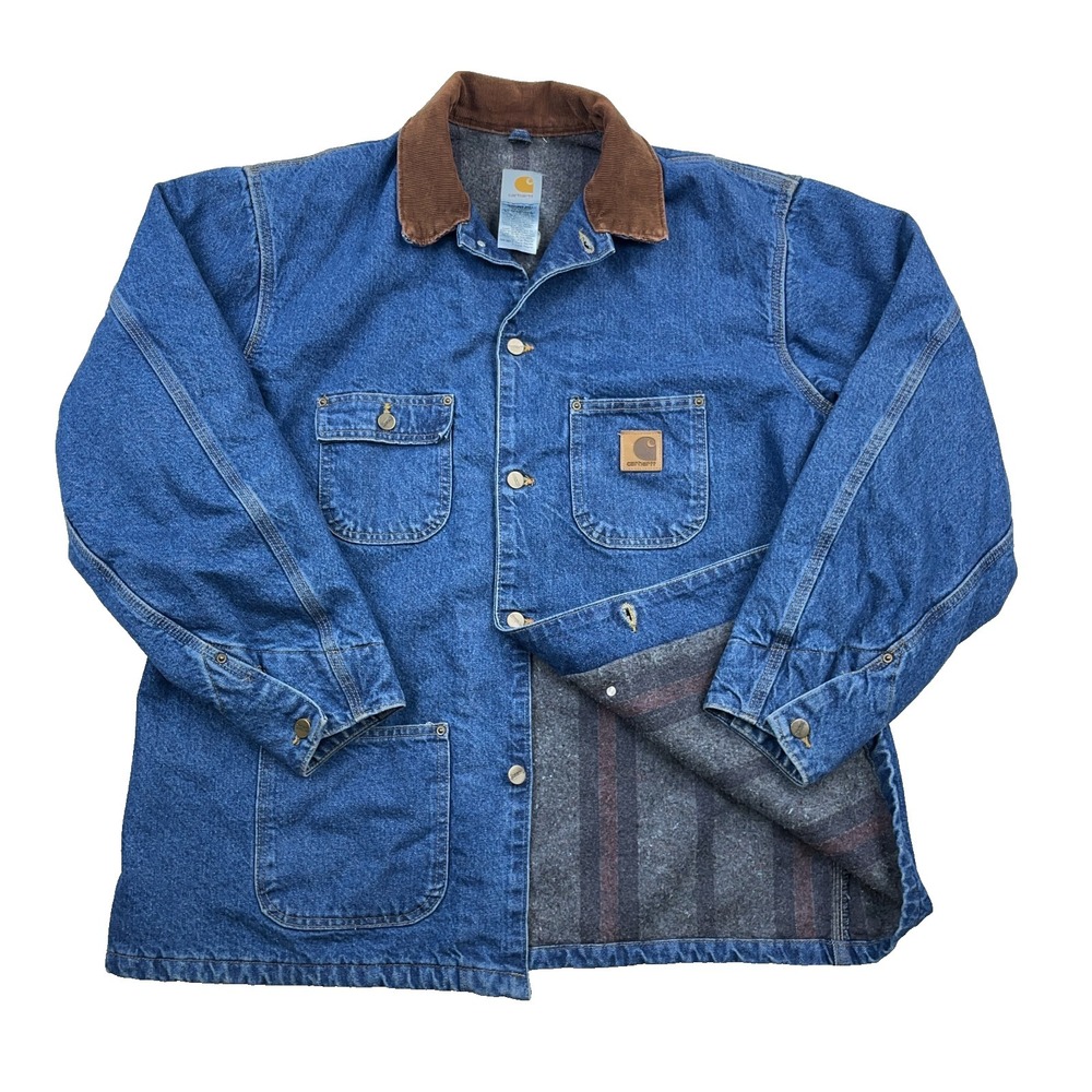Vintage Carhartt Denim Jacket Men XL Blanket Lined Chore Barn C59 DST USA Made